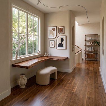 Corner Floating Desk With Live Edge Top For Small Home Office