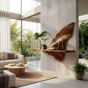 Leaf Sculptural Wall-Mounted Shelf in Natural Wood with Curved Form