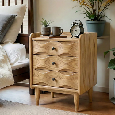 Modern Nightstand With Panel Doors and Storage Cabinet in Natural Wood