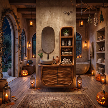 Floating Bathroom Vanity with Tall Storage Cabinet For Halloween Bathroom Decor