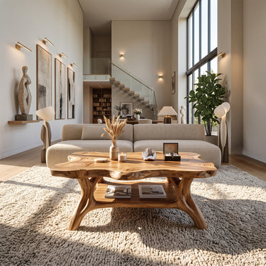 Organic Wood Coffee Table with Freeform Top and Branch Style Legs