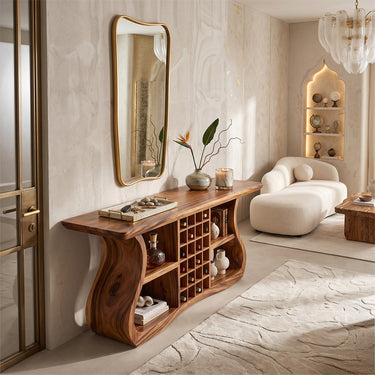 Natural Wood Console Table With Wine Storage