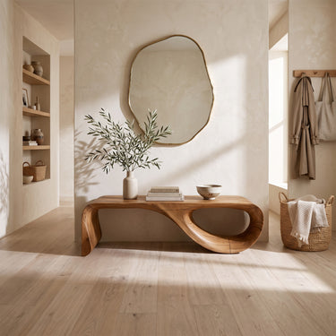 Modern Sculptural Wood Bench With Infinity Loop Design For Living Room