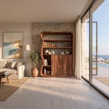 Modern Wood Bookshelf With Three Open Shelves And Closed Storage Cabinet