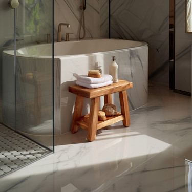 Modern Shower Bench Natural Wood Bathroom Stool With Storage