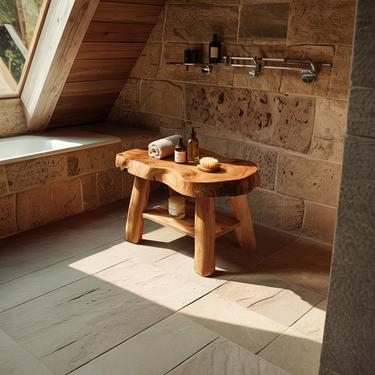 Live Edge Bathroom Bench Natural Wood Shower Seat With Shelf