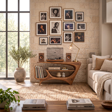 Modern Record Player Stand With Open Shelf And Side Vinyl Storage