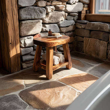 Compact Bathroom Bench Natural Wood Shower Stool With Shelf