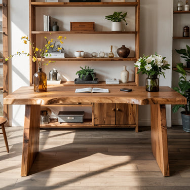 Live Edge Wood Writing Desk with Natural Sculpted Top