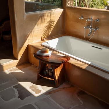 Spa Shower Stool Natural Wood Bathroom Bench With Storage Shelf