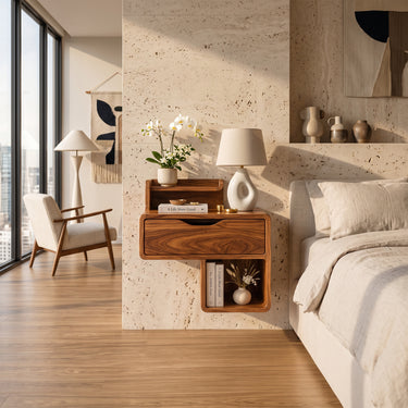 Contemporary Floating Nightstand with Drawer and Tiered Shelves