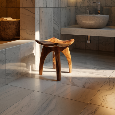 Ergonomic Shower Stool Natural Wood Bathroom Seating Design