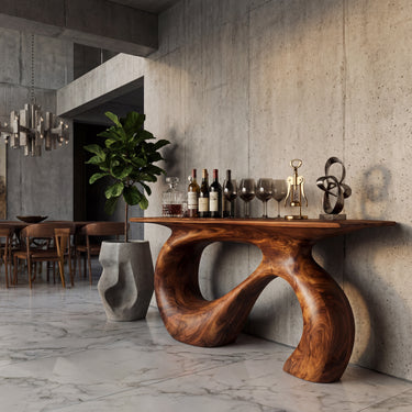 Organic Carved Console Table with Sculptural Base