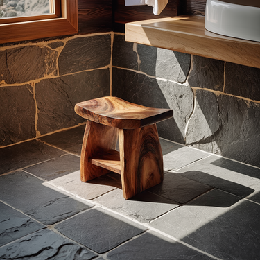Solid Wood Shower Stool With Shelf Functional Bathroom Seating
