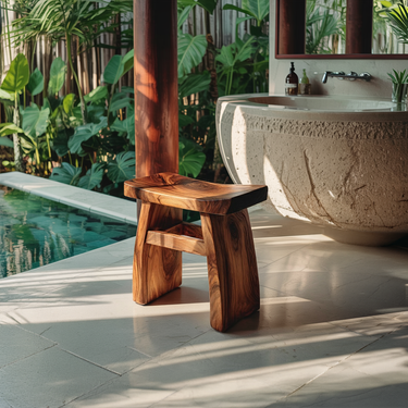 Solid Frame Shower Stool Natural Wood Bathroom Seating Clean Structure