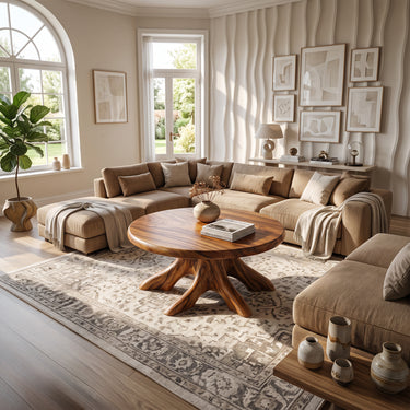 Round Solid Wood Coffee Table with Organic Root Pedestal Base