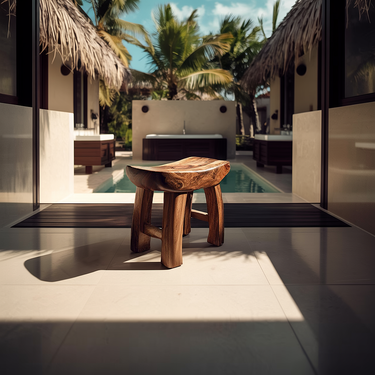 Compact Wooden Shower Stool Natural Bathroom Seating Minimal Form