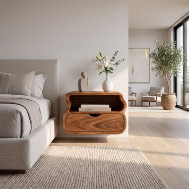 Organic Floating Nightstand with Contoured Sides and Drawer