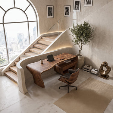 Mid-Century Modern Writing Desk With Two Floating Drawers and Splayed Legs