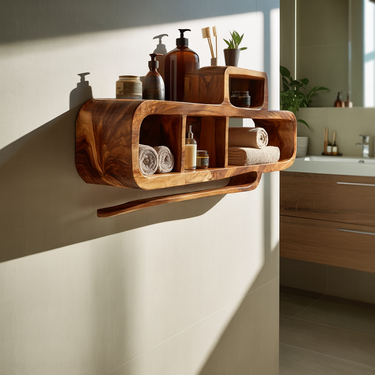 Vertical Wall Storage Shelf with Integrated Open Compartment Design