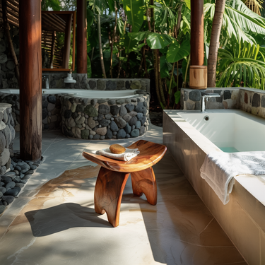 Sculpted Bathroom Stool Natural Wood Shower Seat Modern Design