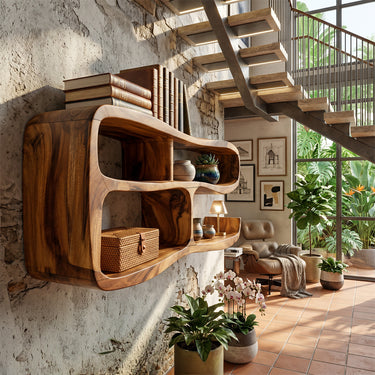 Curved Wall Mounted Shelf with Integrated Storage Compartments