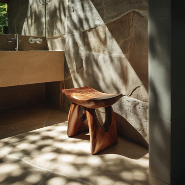 Minimalist Shower Stool Natural Wood Sculptural Bathroom Seating