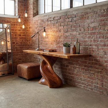 Organic Twist Console Table With Sculptural Pedestal