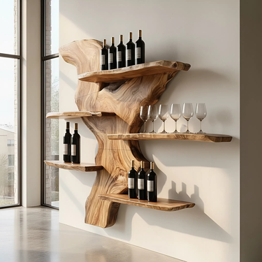 Extra Large Live Edge Solid Wood Wine Rack Luxury Wall Bar Shelf