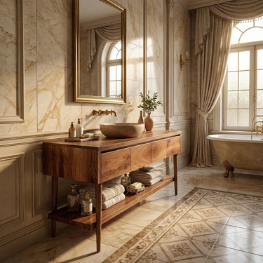 Modern Solid Wood Floating Vanity with Open Shelf Storage