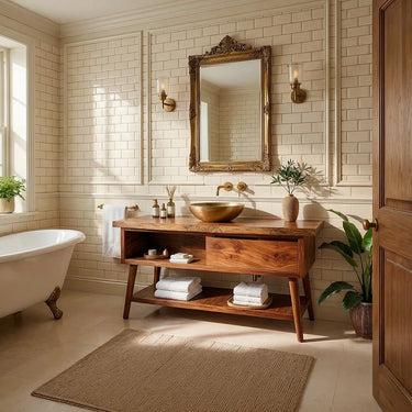 Solid Wood Bathroom Vanity with Drawer and Open Shelf Storage