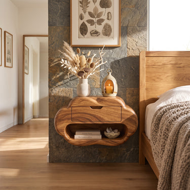 Cloud Shaped Floating Nightstand with Drawer and Open Shelf