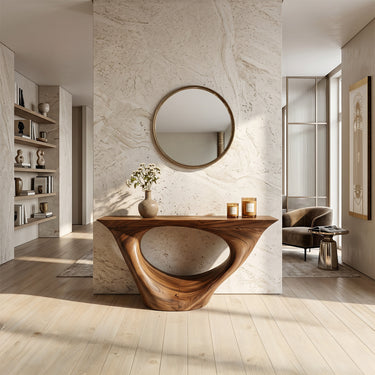 Sculptural Hallway Console Table in Natural Wood