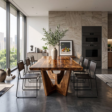 Large Live Edge Dining Table With Sculptural Angular Base