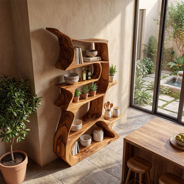 Organic Wood Bookshelf With Flowing Open Shelves