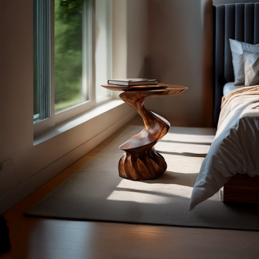 Carved Flow Base Accent Side Table in Natural Wood