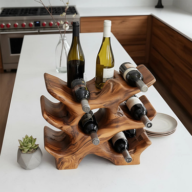 Organic Solid Wood Wine Rack Handcarved Sculptural Bottle Holder