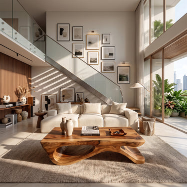 Modern Wood Coffee Table with Oversized Flowing Loop Frame