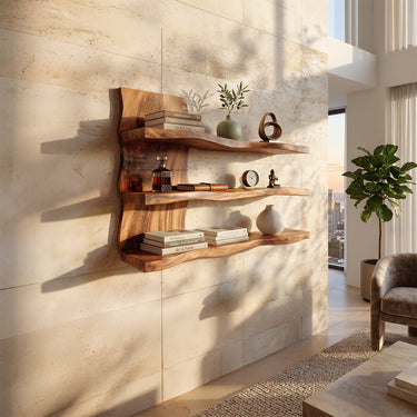 Sculptural Triple Tier Wall Shelf with Flowing Wood Layers