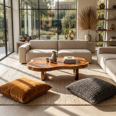 Organic Live Edge Coffee Table with Sculptural Loop Base