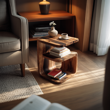 Compact Wood Side Table with Open Storage and Lower Shelf