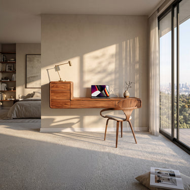 Solid Wood Wall Mounted Desk With Three Drawer Cabinet And Open Cubby