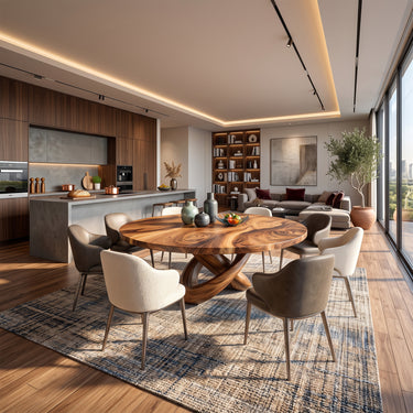 Modern Round Dining Table With Sculptural Twisted Wood Base