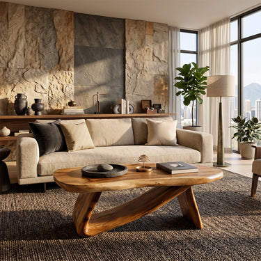 Sculptural Solid Wood Coffee Table Handcrafted Natural Wood Modern Center Table