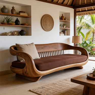Sculptural Wave Sofa With Open Arm Flowing Frame