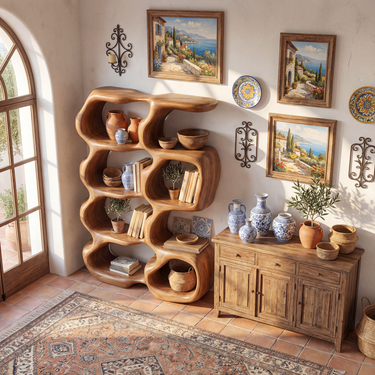 Modern Solid Wood Bookshelf With Soft Contour Sculptural Frame