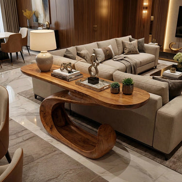 Curved Sculptural Console Table with Flowing Base