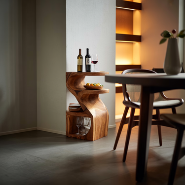 Multi-Tier Wood Side Table with Sculptural Form and Open Storage