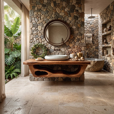Tropical Christmas Wood Bathroom Vanity with Extended Towel Shelf