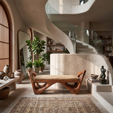 Modern Upholstered Bench With Multi Loop Wood Base For Entryway